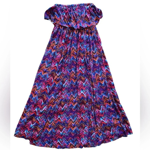 Torrid Challis Strapless Chevron Print Ruffle Maxi Dress Boho Women’s Size 0 New - Picture 8 of 8